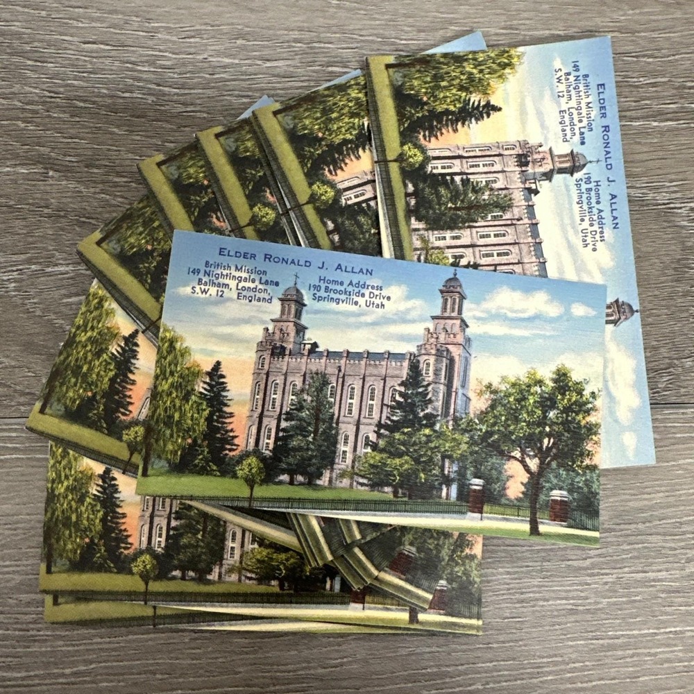 Vintage Logan Utah Temple LDS Missionary Postcards Elder Ronald Allan Set of 14‎